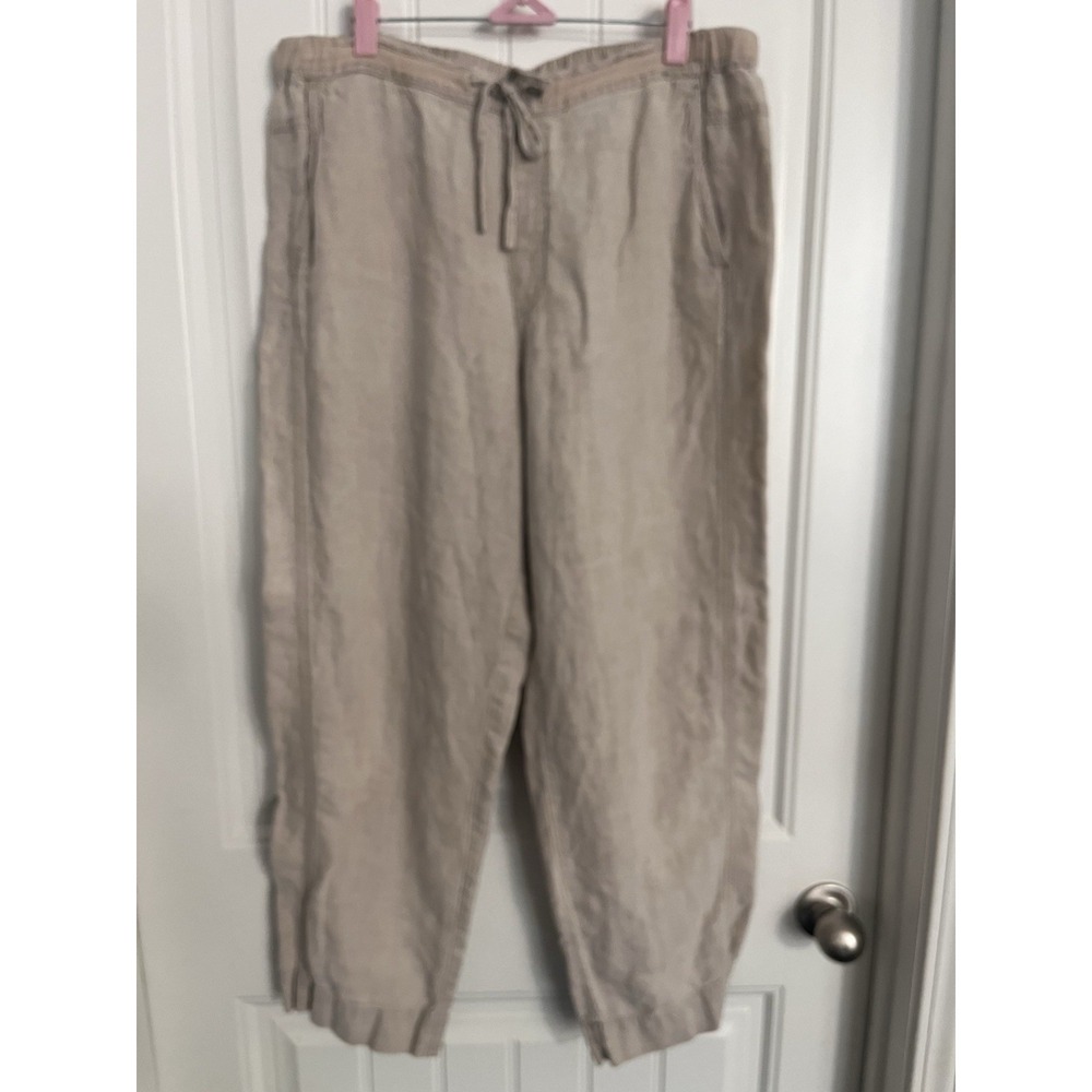Orvis Women's Linen Straight Leg Pants Natural Color‎ Drawstring Large